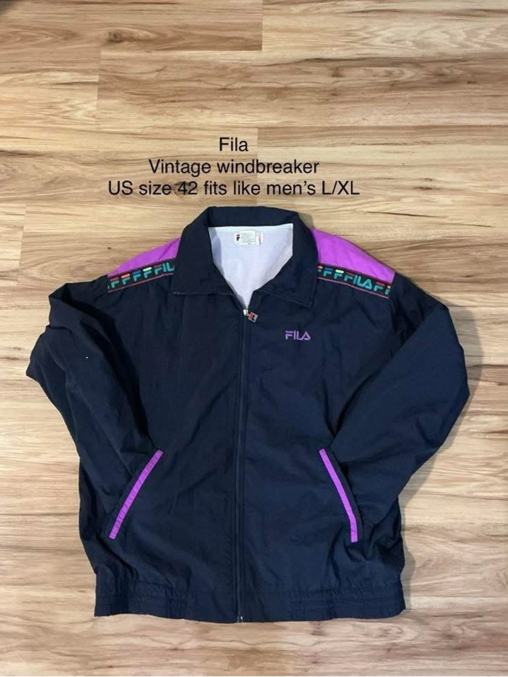 Fila Black Windbreaker with Purple Accents